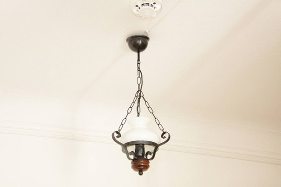 Image 1 of Deckenlampe Hängelampe Petroleum Glasschirm 54-64cm Vintage