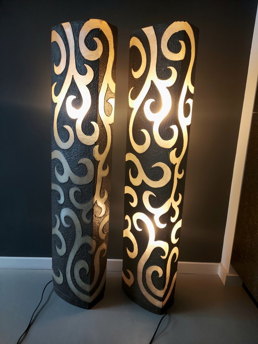 2 Pieces Vintage Crafted Leather Standing Lamps