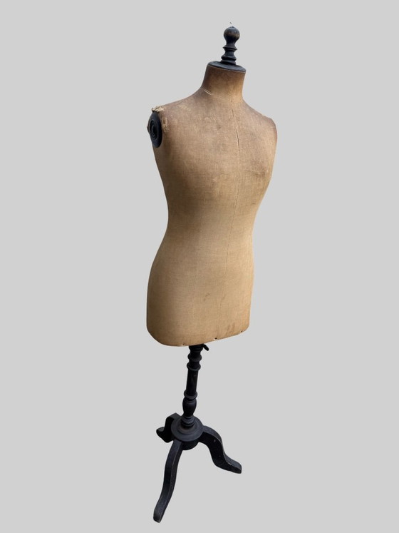 Image 1 of Busto da sarto antico e regolabile su treppiede originale in legno (circa 1930-1950)