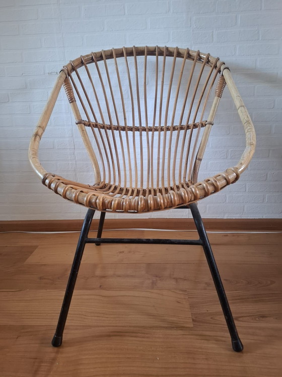 Sedia vintage a fusi in rattan e bambù, Sedie e poltrone, Metallo, Nero (foto 2 di 5)