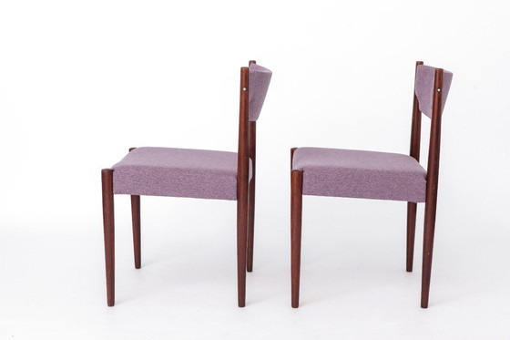 Image 1 of Vintage Dining Chairs Set of 2, Germany 1960s, Dark Stained Beech Wood Chairs, Mid Century Modern Purple Upholstered Chairs