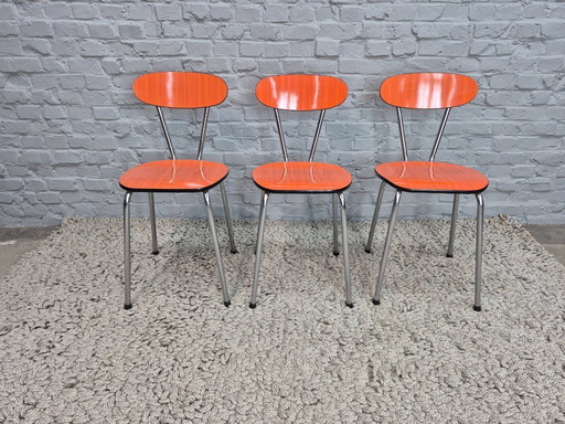 Set di 3 sedie da cucina di design vintage di Brabantia, in formica striata arancione, Paesi Bassi, anni '60