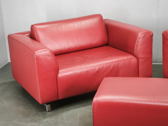 Fauteuils Lounge Oversize en Cuir Rouge et Ottoman Wittmann, Autriche (photo 19 of 20)