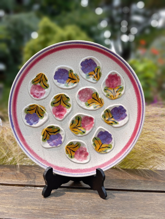 Image 1 of Grande piatto da ostriche decorato con fiori 1960 di MBFA - Francia