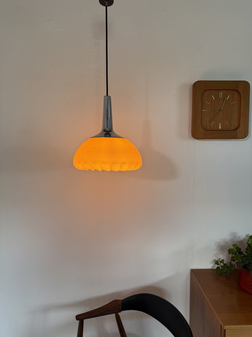 Vintage chrome & opal glass pendant lamp, Peill & Putzler ‘70