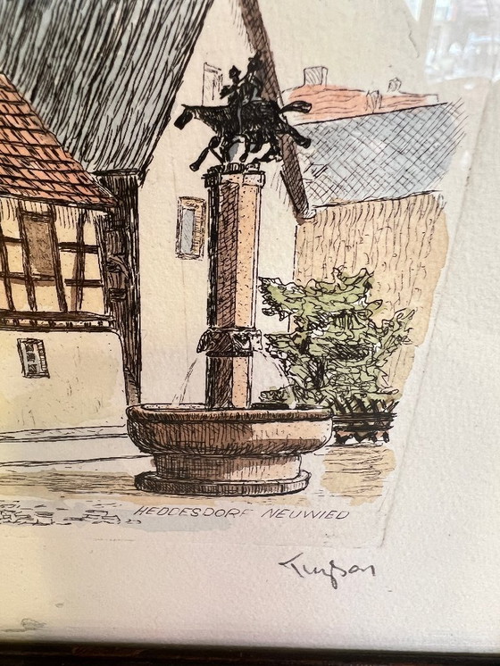 Image 1 of Original etching by Thyson | District Heddesdorf Neuwied | Colored graphic in frame | Atelier L. Hentrich