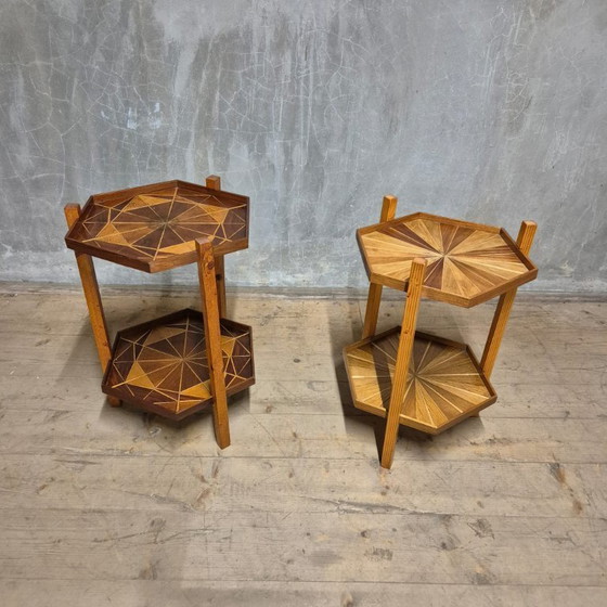 Image 1 of Marqueterie met twee verdiepingen uit het midden van de vorige eeuw, Tsjecho-Slowakije, jaren 60-70