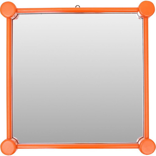 Espejo vintage con marco de madera pintado en naranja, años 60