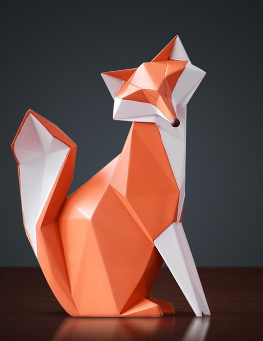Amoy-Art Figure Decoration Fox Animal Sculpture Statue Geometric Modern Art For Home Cedeau Giftbox Polyresin 20cmH