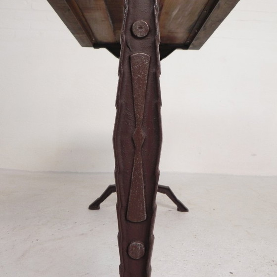 Image 1 of Bistro Table with Oak Top on Cast Iron Frame, 1930s