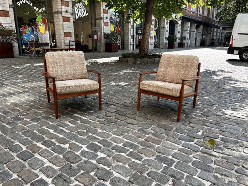 Pareja de sillones, por Grete Jalk, para France & Son, Dinamarca, años 60