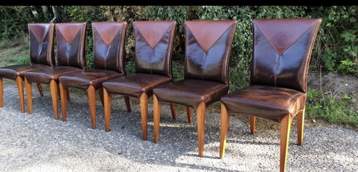 6 mol en Geurts lederen eettkamer stoelen