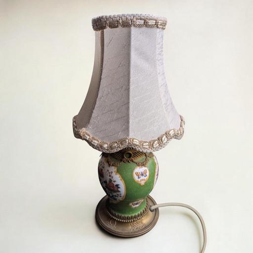 Zeldzame Vintage Mid-Century Tafellamp | Porselein & Stoffen Kap | Jaren 50/60 Retro Nachtkastlamp