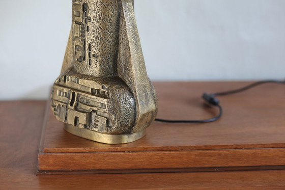 Image 1 of Vintage Brutalist Bronze Table Lamp | Sculptural Relief Design | 1970s
