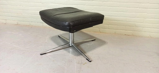 Tabouret ottoman vintage en cuir noir