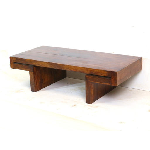 Japandi Wood Brutalist Low Coffee Table