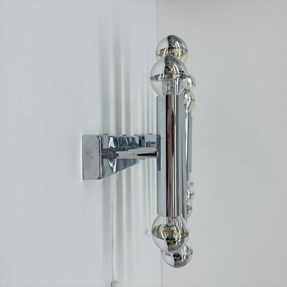Image 1 of Paar Gaetano Sciolari Wandlampen Leuchter Chrom Rohr , 1970er Jahre