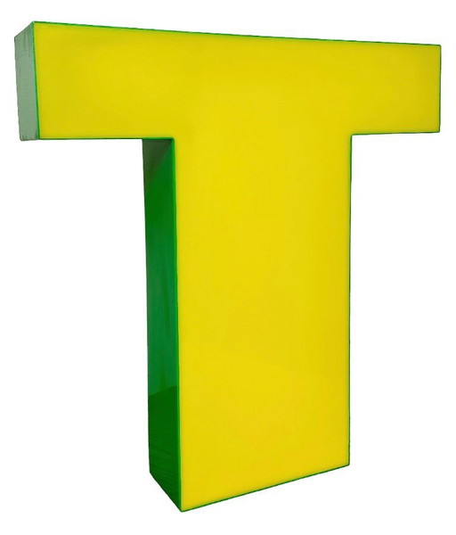 Vintage Yellow Illuminated Letter T , 1970s