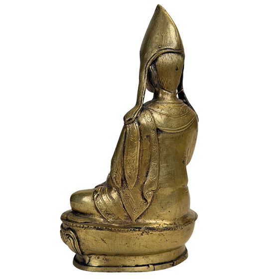 Antiker feuervergoldeter tibetischer Gelug Lama – 18.–19. Jahrhundert – Exportsiegel 1962 – Bildhauerei (photo 6 of 11)