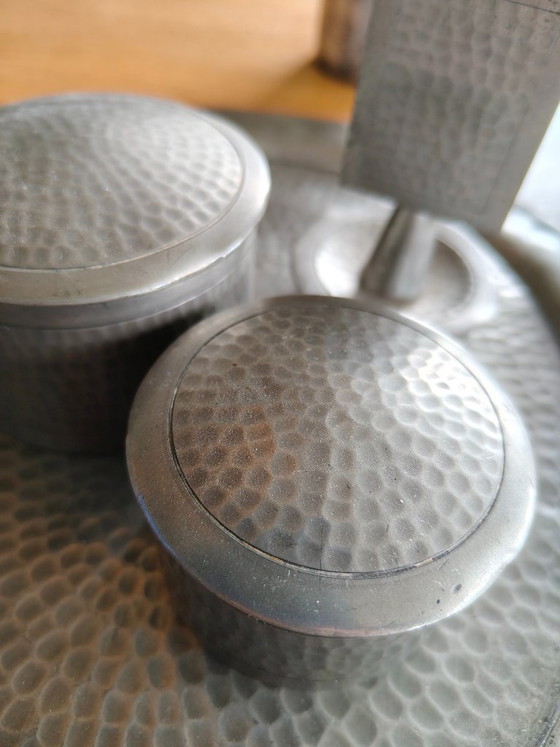 Image 1 of Set da fumo antico in peltro C.K.L. composto da 4 pezzi.