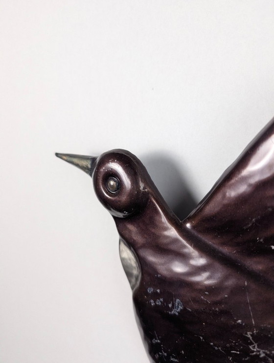 Image 1 of Pair Metal Swallow Wall Sculptures, Signed, 1970s