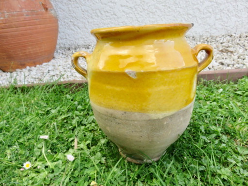 Tarro para conservar alimentos, terracota amarilla vidriada, suroeste de Francia, finales del siglo XIX.