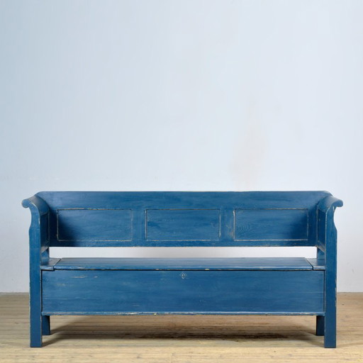 Antike Kiefernholzbank mit Klappsitz, 1900er Jahre