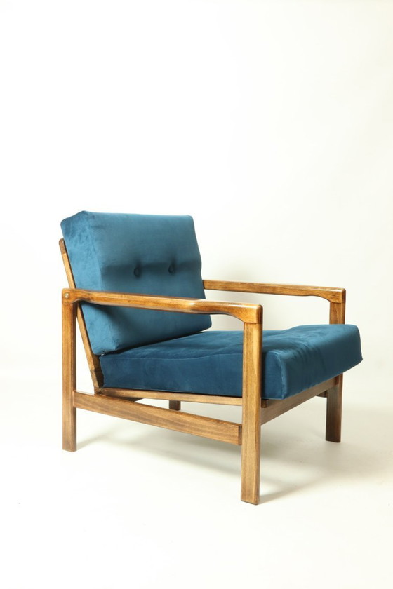 Image 1 of Vintage fauteuil blauw marin Scandinavisch ontwerp door Z.Bączyk 1965