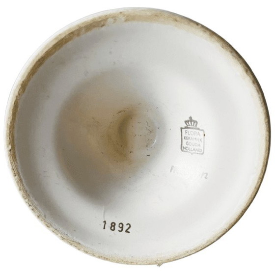 Image 1 of Vaso vintage in ceramica Gouda con motivo floreale, decorazione Marjon anni '60