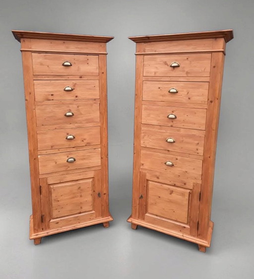 2 Unique tall Chests of drawers, dimensions 84x40cm and 191cm high. – ladekasten, Metal, Wood