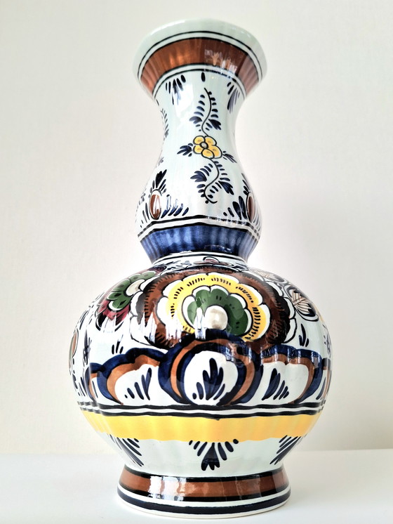 Image 1 of Coppia di vasi con pomoli policromi Delftware - 100% dipinti a mano - 27 cm