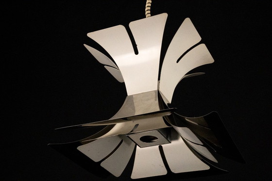 Image 1 of Lampadario anni '70 in stile Goffredo Reggiani in lacca e cromo