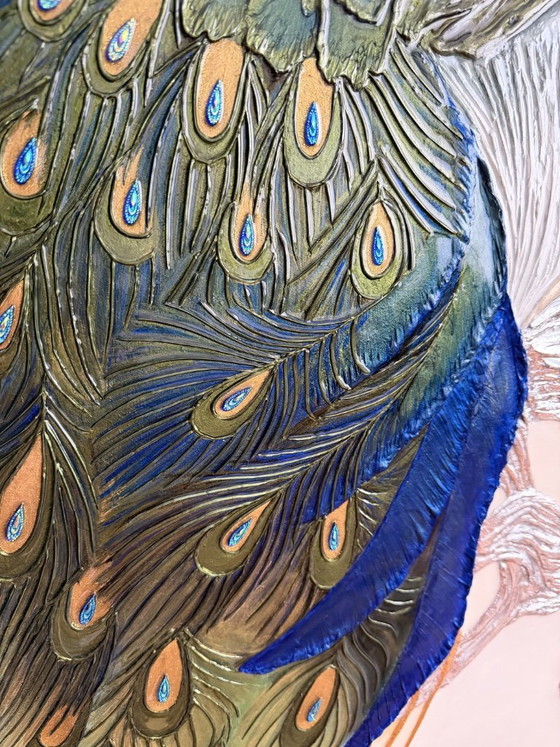 Image 1 of Gran cuadro de lujo con forma de pavo real para pared