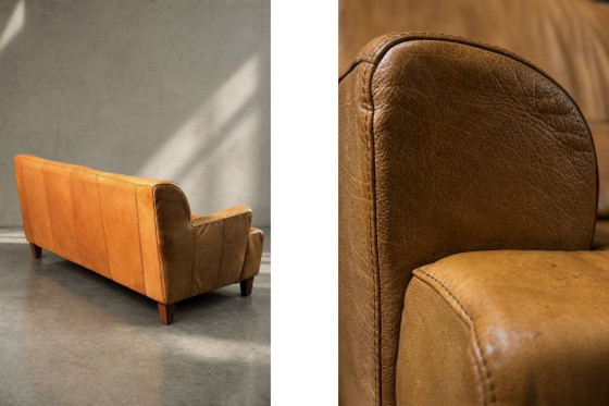 Vintage driezitsbank van bruin leer in industriële mid-century modern stijl, jaren 60. – 3-5 zitsbanken (photo 7 of 26)