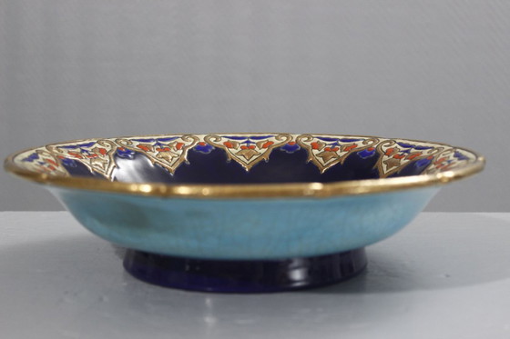 Image 1 of Coupe sur pied émaux de Longwy Renaissance décor Maurice Paul Chevallier