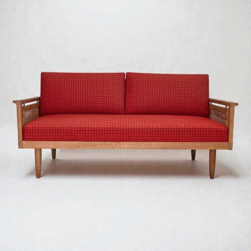 Sofá-cama con brazos abatibles danés, década de 1970, de Illum Wikkelsø, lana para muebles.