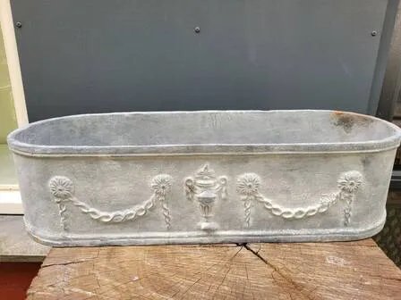 Großer gusseiserner Pflanzkübel grau Jardiniere, Gusseisen, Eisen, Vintage (Foto 6 von 9)