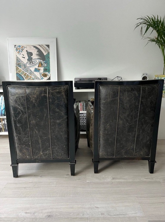 Lot de 2 Fauteuils Vintage en Cuir - Style Art Déco – Wood, Leather (photo 4 of 10)
