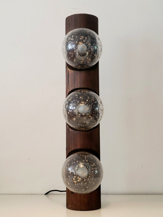 Hustadt Leuchten Brutalist Table or Floor Lamp, Table lamps, Wood, Glass, Brown, Vintage (photo 5 of 9)