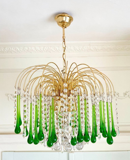 Lustre cascade vintage italien de Murano vert – années 1970