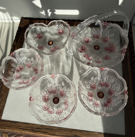 5 x Servizio da tavola/da portata vintage in vetro Walther con rose – Walther glas, Stoviglie, Glass (photo 8 of 16)