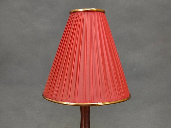Image 1 of Danish Mid Century Teak Table Lamp with Red Shade, 1960s