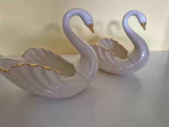 Image 1 of 2 kleine Schwäne - Porzellanfiguren - Lenox USA, mit Goldrand