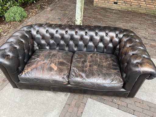 Canapé Chesterfield 2 places marron - Reconditionné
