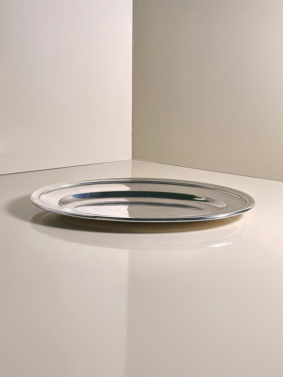 Image 1 of 1930 Christofle verzilverd dienblad Grand Hotel du Lac St. Moritz vintage metalen art deco schaal bord serveren schotel