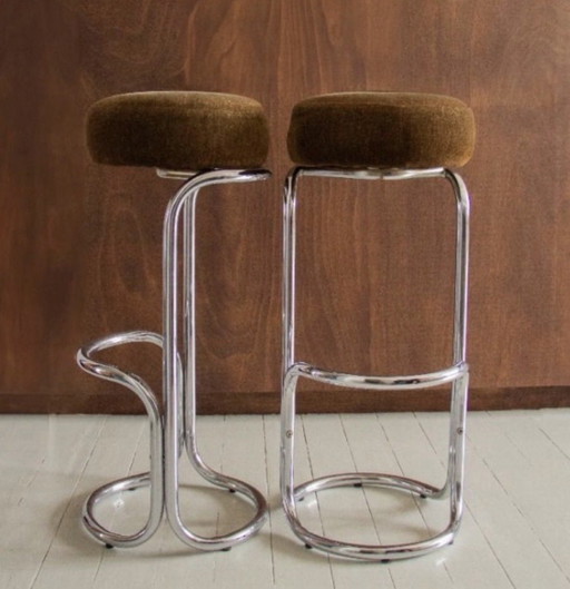 Set di 2 Sgabelli da bar tubolari cromati di Sigmachairs, anni '70