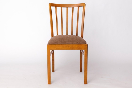 Image 1 of Set of 4 Mid-Century Beech Dining Chair by Stöss, Germany, 1950s–60s – Grey Upholstery, Vintage Wooden Side Chair