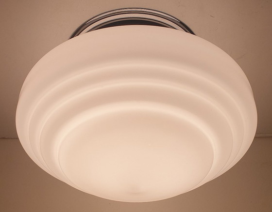 Large Art Deco Ceiling light in very good condition – Chrome, Glass (photo 6 of 19)