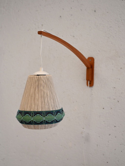 Vintage Scandinavian wall light in teak and fabric