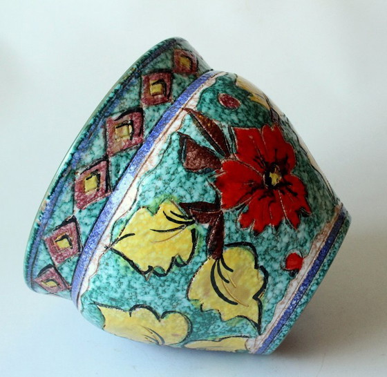 XL Handmade Ceramic Plant pot hand-painted, made in Italy, marked, Multi Color, Vintage (photo 7 of 11)